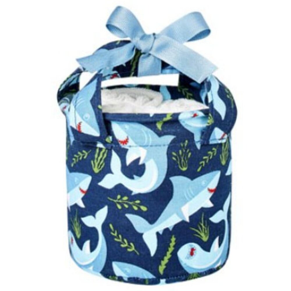 Baby Shark Ocean Theme 5pc Bath Gift Set Blue Nautical Washcloth Reusable Basket